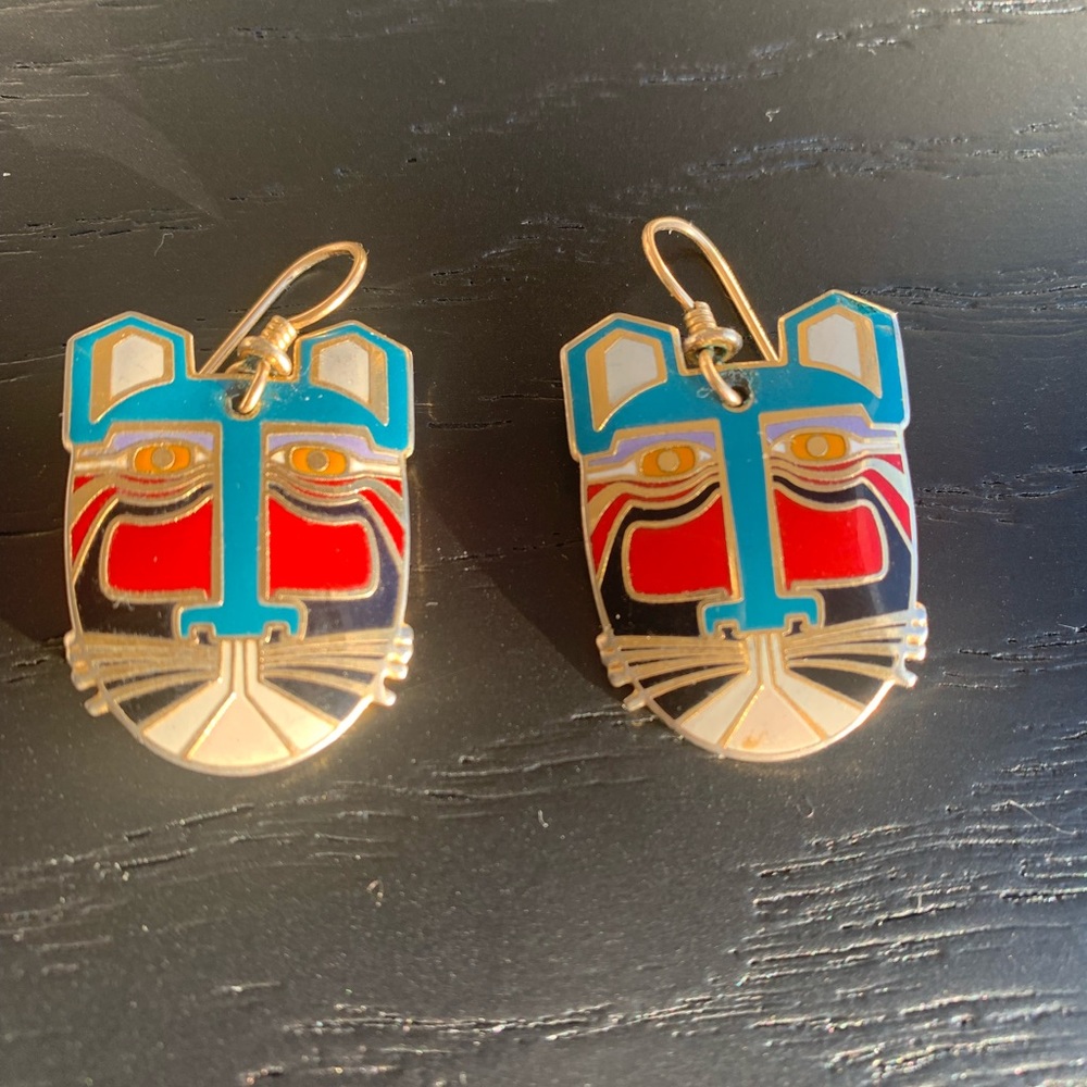 MIIKIO Vintage Tiger Cat earrings by Laurel Burch